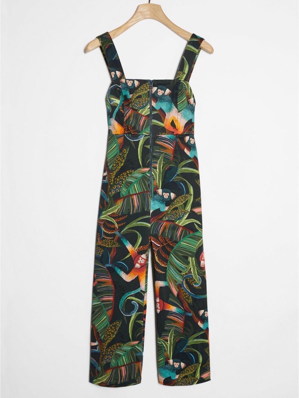 Farm Rio Monkeys Cropped Tropical Print Wide-Leg Jumpsuit